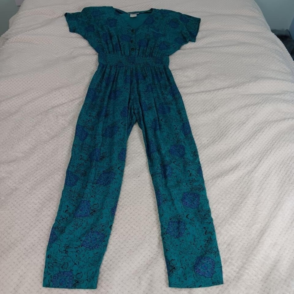 Vintage Teal Tapered leg Jumpsuit Romper Teal Women's size 5/6 80's‎ 90's Retro